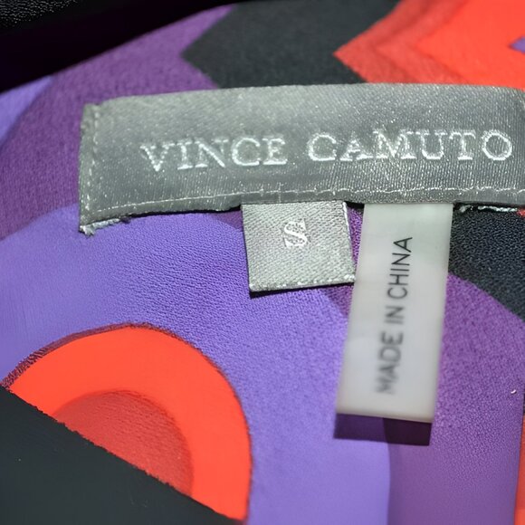 Vince Camuto Retro Abstract Red Purple Crossbody Christmas Holiday Top Blouse S - Picture 5 of 6